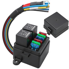 12V Pre-Wired Fuse Relay Box, 2 Relays and 6 ATC/ATO Blade Fuses, 4-Pin 80A Rela