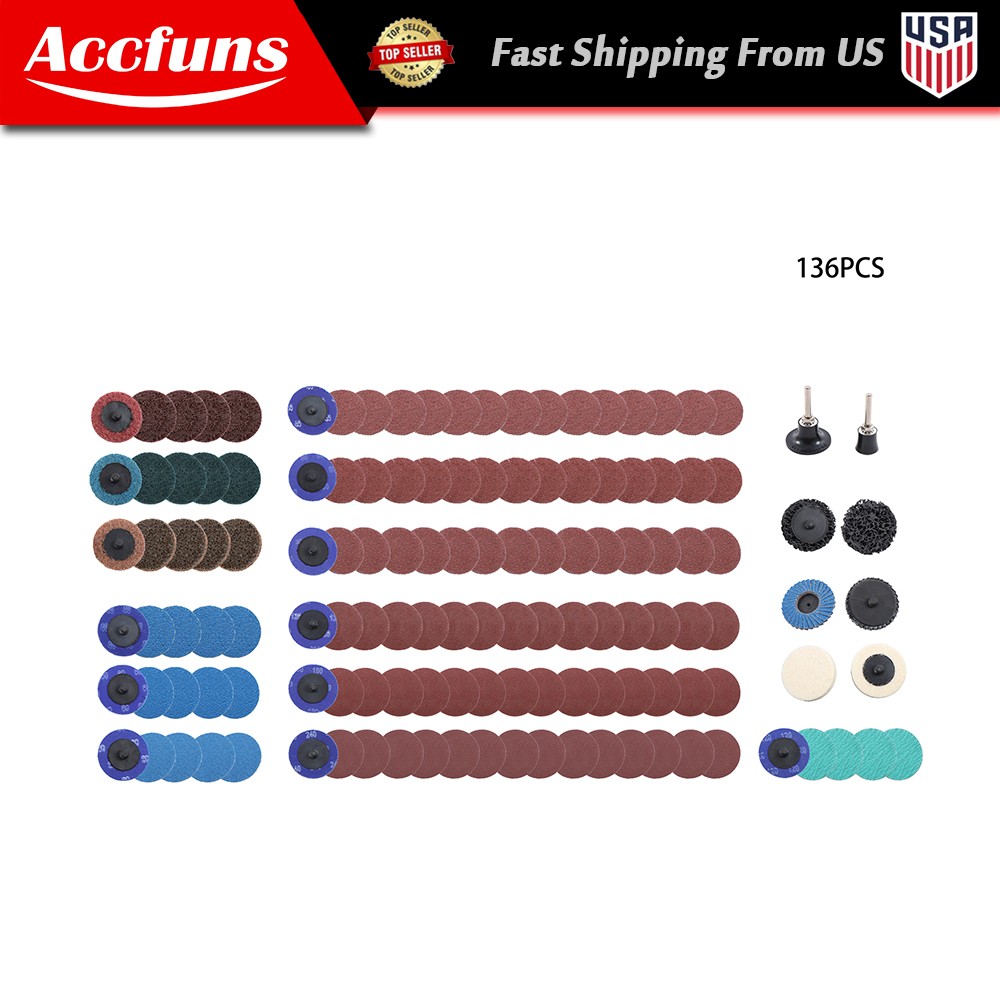 136Pcs Sanding Discs Set, 2 Inch Die Grinder Sanding Disc with 1/4 inch Holder