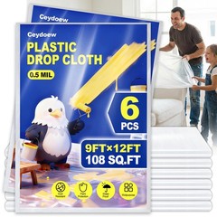 6 Pack Plastic Drop Cloths for Painting 9x12ft – Disposable Premium Plastic T…