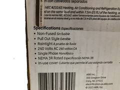G.E. AC Disconnect 60 Amp 240V Outdoor Safety Switch TFN60RGFRCP