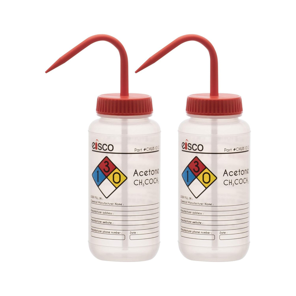 – 2 Pack Acetone Wash Bottles 500Ml with Color-Coded Chemical & Safety Labels Wi
