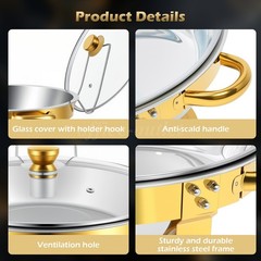 4 PCS 9Qt Round Chafing Dish Buffet Set 316 Stainless Steel Gold W/Glass Lids