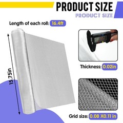 15.7 in x 16.4 Ft Silver Aluminum Wire Mesh Roll for Arts and Craft