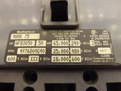 WESTINGHOUSE MARK 75 HFB3050 CIRCUIT BREAK T44541