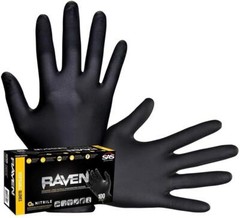 SAS RAVEN Black Nitrile Gloves Powder Free 100/BX