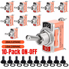 10x Waterproof Heavy Duty Toggle Switch ON/OFF 2 Terminal Car Boat SPST 15A 250V