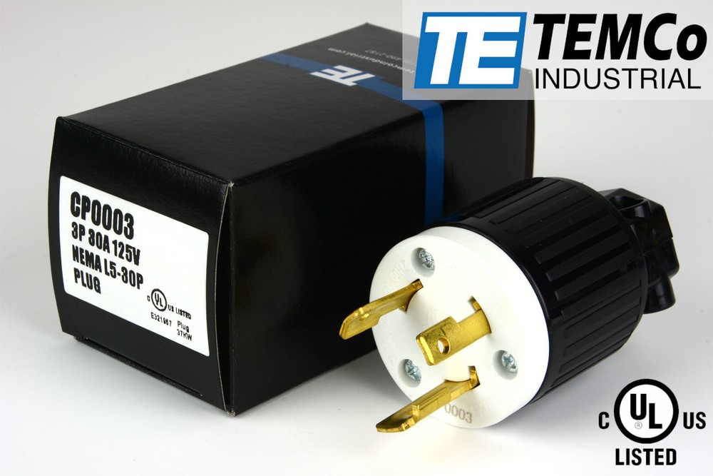 TEMCO NEMA L5-30P Male Plug 30A 125V Locking UL Listed for Generator RV Camper