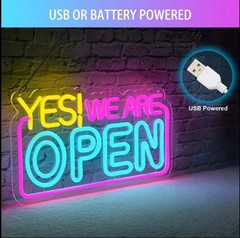 Vibrant “YES! WE ARE OPEN” Neon Sign – USB or Battery Powered, Bright Multicolor