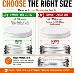 3-Pack White Metal Lids for 1 Gallon & 1/2 Gallon Wide Mouth Glass Jars – 110mm