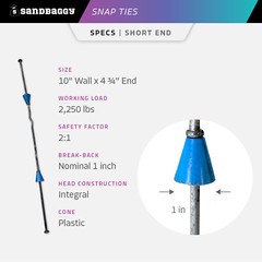 Sandbaggy 10″ x 4 ¾” Standard Snap Ties For Concrete Forms (Short End)