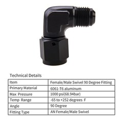 6AN Female to 6AN Male Flare 90 Degree Swivel Hose Fitting Adapter Aluminium …