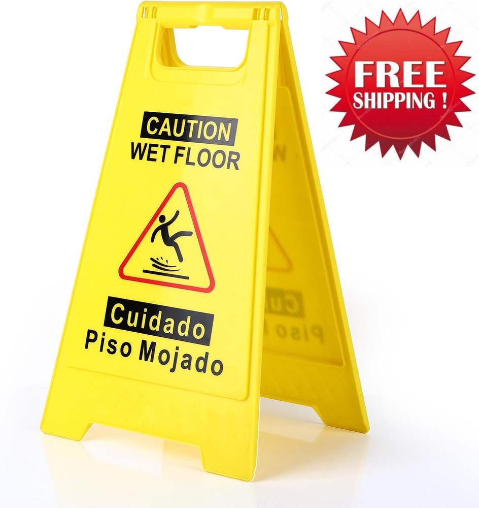 Caution Wet Floor Sign,17.5″ Height,Bright Yellow Double-Sided Folding A-Shaped