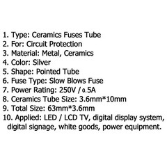 10qt Ceramic Axial Lead Fuse T0.5A 250V 3.6*10mm Miniature Fuses 0.5AMP