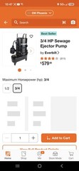 Everbilt 3/4 HP Submersible Sewage Ejector Pump Float 110 GPM 115V 2″