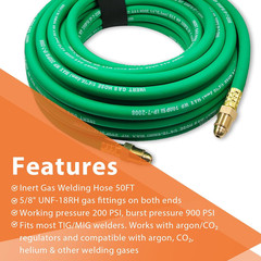 50FT Argon Gas Hose, Inert Gas Welding Hoses for MIG/TIG Welding Regulator, Argo