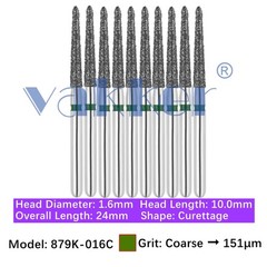 Vakker 10pc Dental 879K-016C Diamond Burs FG Friction Grip Coarse Grit Curettage