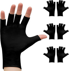3 Pairs of Fingerless Cotton Gloves 100% Black Cotton Moisturizing Gloves for…