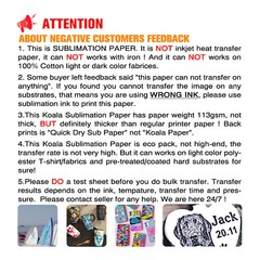 Koala Sublimation Paper 8.5×11 100 PK Sublimation Printer Inkjet Heat Transfer
