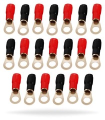 4 Gauge Gold Ring Terminal 10/20PCS 4 AWG Wire Crimp Cable- Black/Red Boots 3/8″