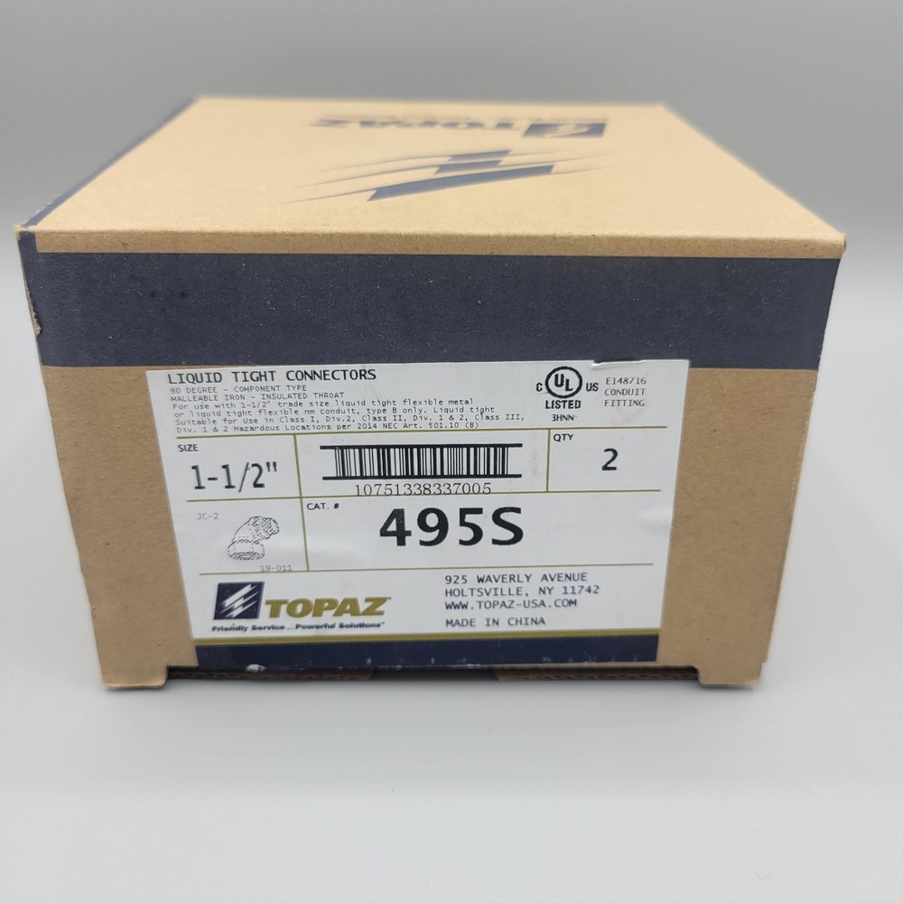 TOPAZ 495S 1 1/2″ INCH LIQUID TIGHT 90° CONNECTOR QTY. OF 2 New Open Box