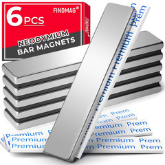 FINDMAG Neodymium Magnet, 6 Pack Bar Magnets Strong Heavy Duty Magnets with Adhe