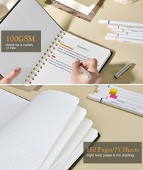 Dotted Spiral Journal Notebook A5 Hardcover Bullet Grid Paper Black Case