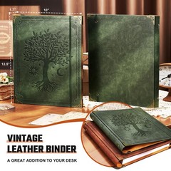 Leather 3 Ring Binder Fits 8.5″x11″ Letter Size Paper, 1 Inch Round Ring Bind…