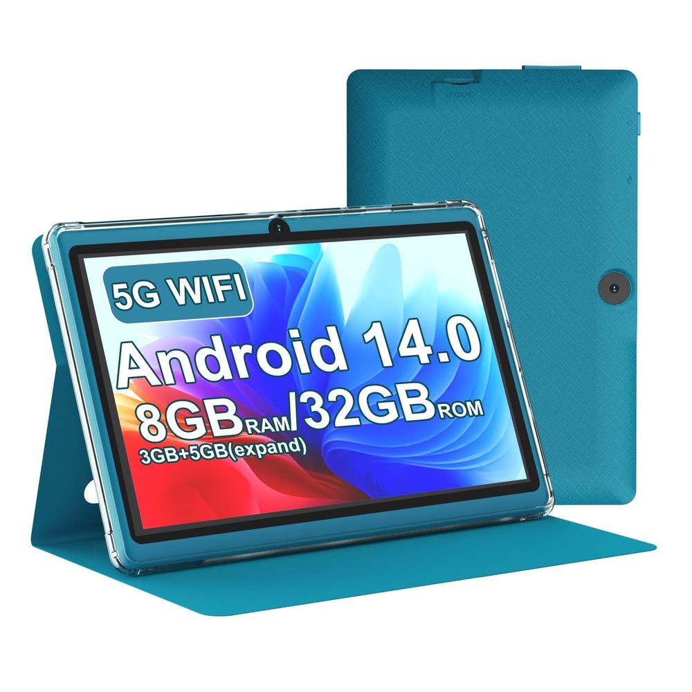 Tablet 7Inch Android 14.0 with Protective Case,8GBRAM（3GB+5GB expendʌ