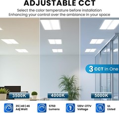 2×4 LED Flat Panel Light, 35W/40W/46W & CCT 3500K/4000K/5000K, 5750Lumens 4Pcs