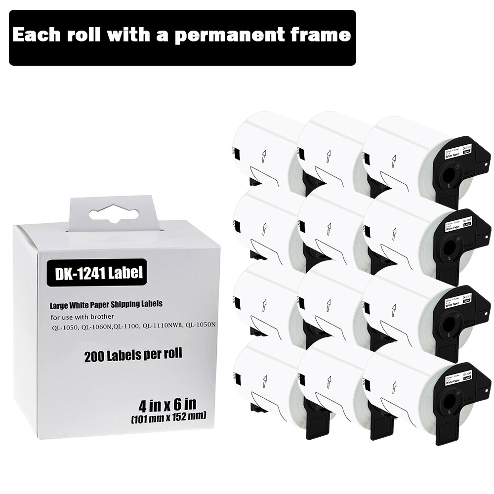 10 PK 4″ x 6″ DK 1241 Address White Paper Labels For Brother QL-1050N QL-1100