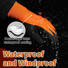 2 PAIR ORANGE Coated Waterproof Thermal Insulated Warm Winter WORK GLOVES S-2XL
