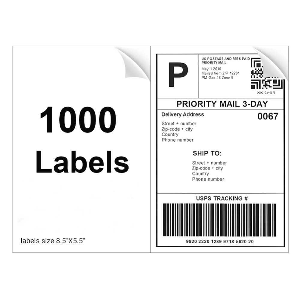 1000 8.5″x5.5″ Address Shipping Labels Half Sheet Self Adhesive 2 Per Sheet UPS