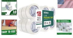 Clear Packing Tape – 18 Rolls, Thicker & Sturdy for Shipping