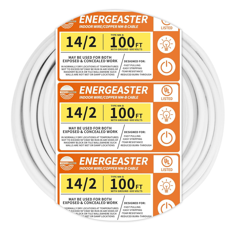 Solid Indoor 14/2 W/G NMB Cable 100Ft Coil，Electrical Wire 14 Gauge Wire 2 Condu