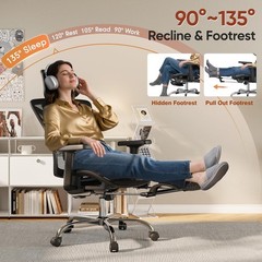 Office Chair with Footrest, Desk Chair Comfy with 3D Adjustable Lumbar Support