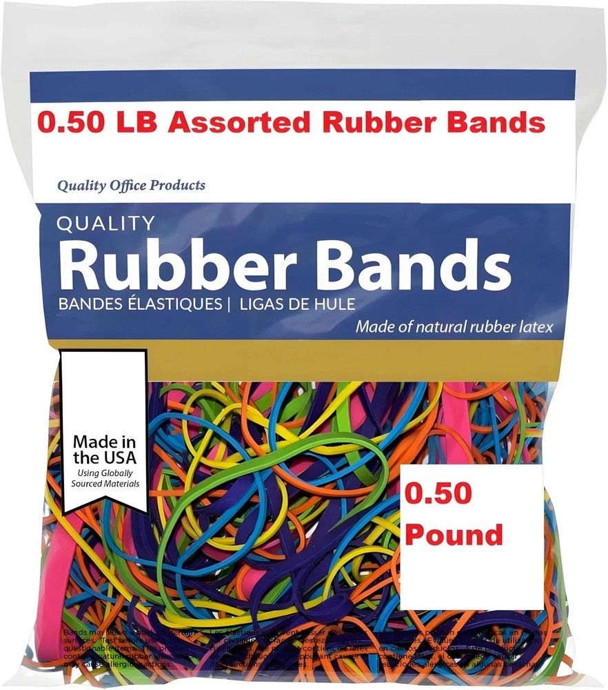 Rubber Bands Assorted Sizes 0.5 lb Bag – Strong Elastic Bands for Home, Office
