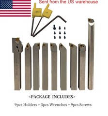 9PC 1/2″ Shank Indexable Carbide Lathe Turning Insert Tool Holder Bit Se suit US
