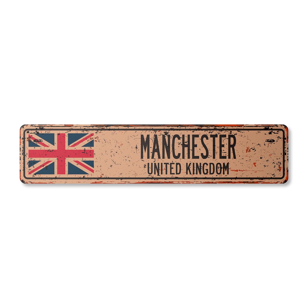 MANCHESTER UNITED KINGDOM Vintage Street Sign British Britons Brits flag city