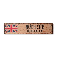 MANCHESTER UNITED KINGDOM Vintage Street Sign British Britons Brits flag city