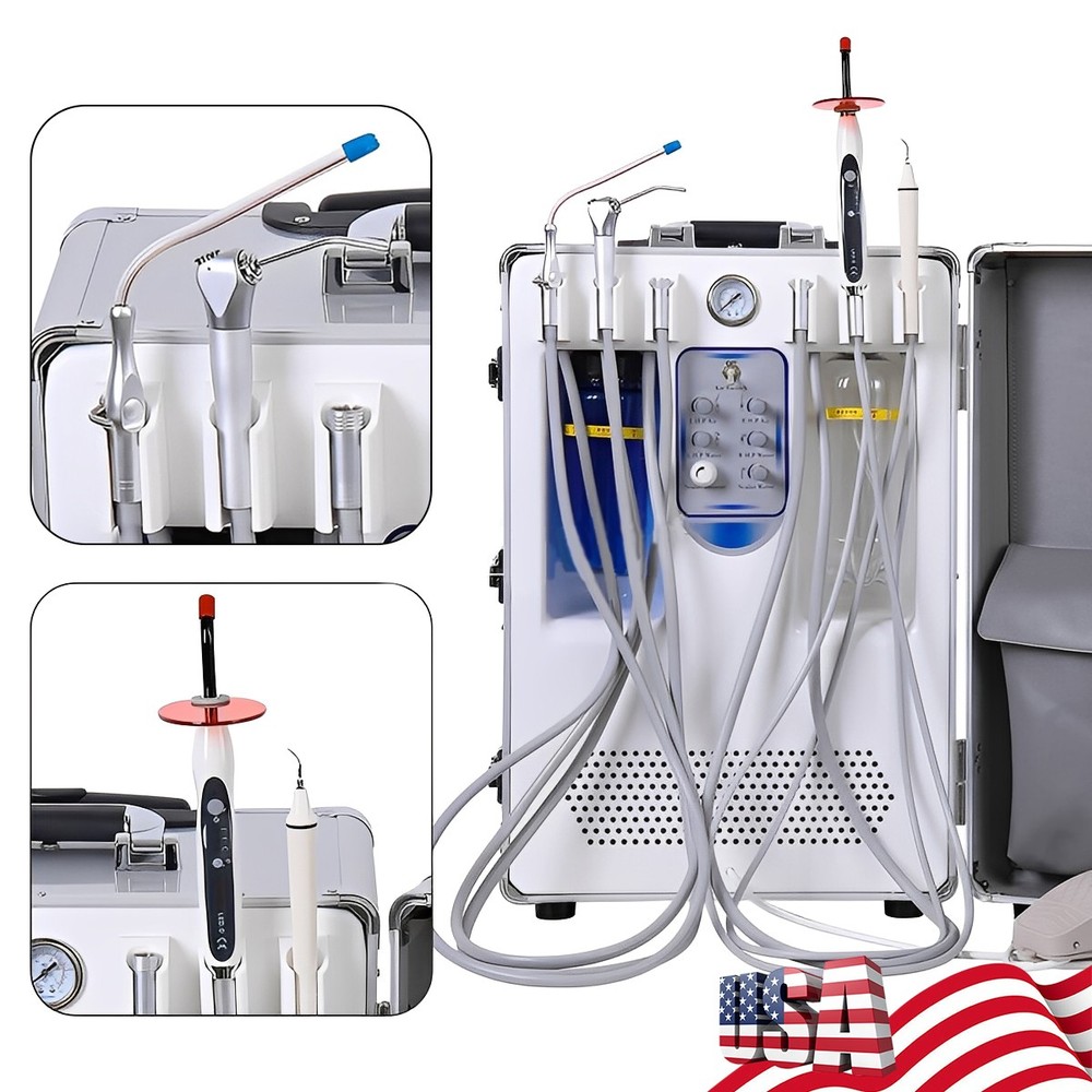 Portable Dental Delivery Unit Air Compressor Suction 4 Hole Scaler Curing Light