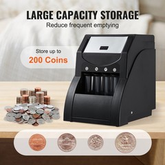 VEVOR USD Coin Sorter Coin Counter Wrapper and Roller 230 Coins/min 4 Coin Tubes