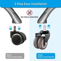 2 Inch Office Chair Wheels (Set of 5), Heavy Duty Grey Rubber Chair Casters Repl