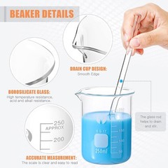 10 Pieces Thick Glass Lab Pyrex Beaker Set Measuring Cup 50/100/250/500/1000 ml