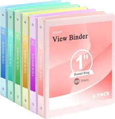 1″ 3-Ring Binder, 1-inch Pastel Color Binders with 2 Inside Pockets, Clear Vi…