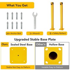 6 Packs in Height Bollard Post, 4.5 in Diameter, Yellow Safety Steel Bollard 42
