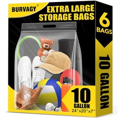 6Pack Extra Large Plastic Storage Bags 10 (10Gallons), Clear