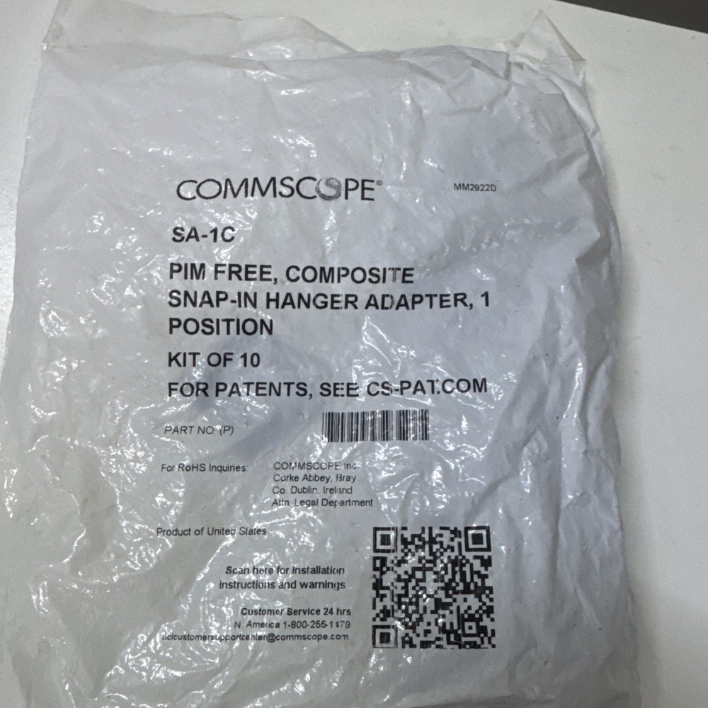 COMMSCOPE SA-1C PIM-FREE COMPOSITE SNAP-IN HANGER ADAPTER, 1 POSITION. KIT OF 10