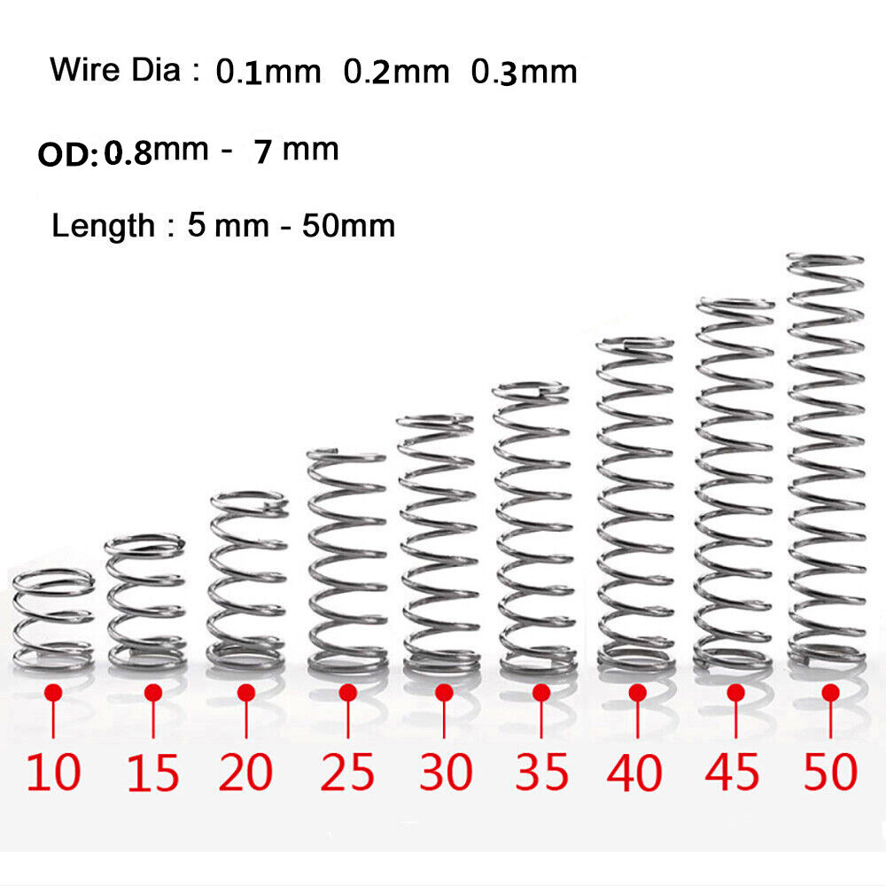Compression Springs Wire Dia 0.1/0.2/0.3mm OD 0.8mm-7mm 304 Stainless Steel