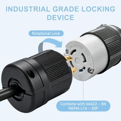 L14-20P Twist Lock Male Plug – 20 Amp 125/250V NEMA Generator Connector –Black
