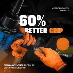 Herkules Grip Heavy Duty 8Mil Orange Nitrile Gloves,3D Raised Diamond Texture…